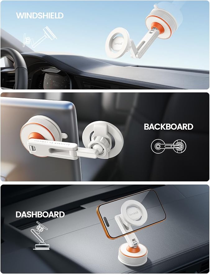 for Magsafe Car Mount - [Ultra Nano Gel & 70+LBS Vacuum Suction] 360° Magnetic Phone Holder for Car Suction Cup Phone Mount Dashboard Windshield Car Mount for iPhone 17 16 15 14 Pro Max White