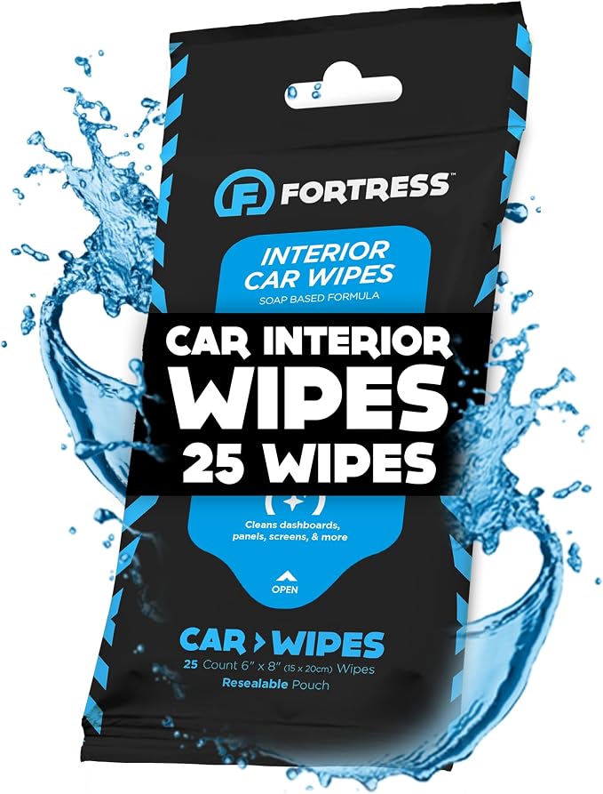 Car Interior Wipes (25 ct.) for Car Interior Cleaning, Dashboard, Seats, Detailing, and Steering Wheel [Travel Size] Skin-Safe Car Interior Cleaner Supplies
