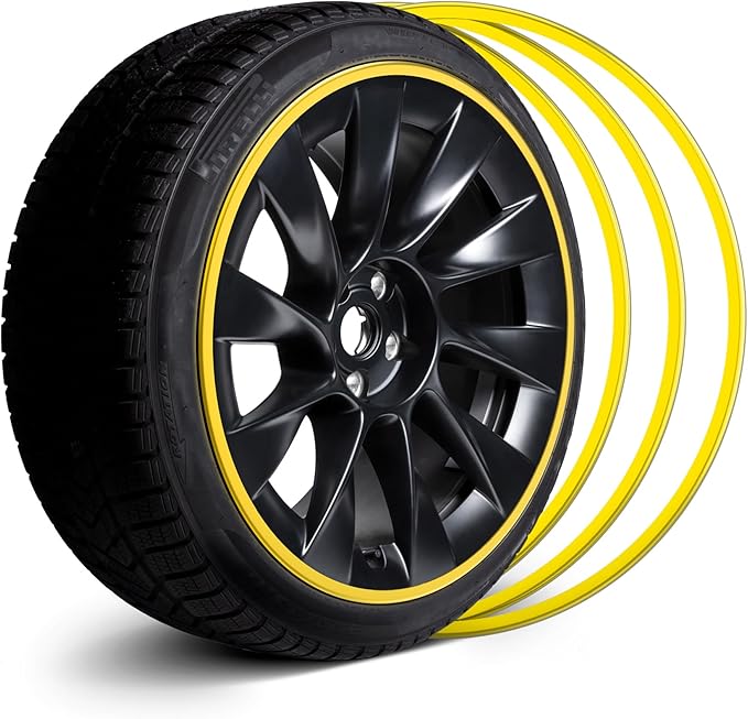 Automotive Alloy Wheel Rim Protector - Covering The Entire Rim of The Wheel hub - Strips for Curb Rash Prevention - Set of 4 Rim Protector Easy to Install(22'',Yellow)