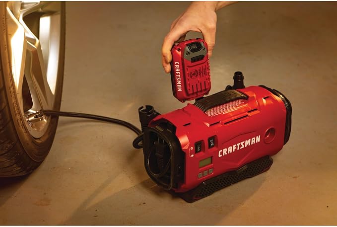 V20 Tire Inflator Portable Air Compressor, Car Air Pump, 3 Modes Tire Pump: Cordless, 120V Corded, and 12V Car Adapter, Battery Sold Separately (CMCE520B)