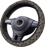 Floral Steering Wheel Cover Car Elastic Steering Wheel Protector | Blue Gold Anti-Slip Breathable Car Accessories Interior for Women Men Universal 15 Inch Fit Auto SUVs Vans Truck