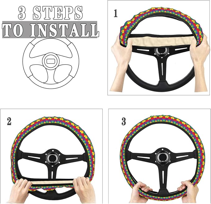 Rainbow Love Heart Steering Wheel Covers Anti-Slip Elasticity Car Accessories Steering Wheel Protector Universal 15 Inch for Cars SUV Vehicle Truck