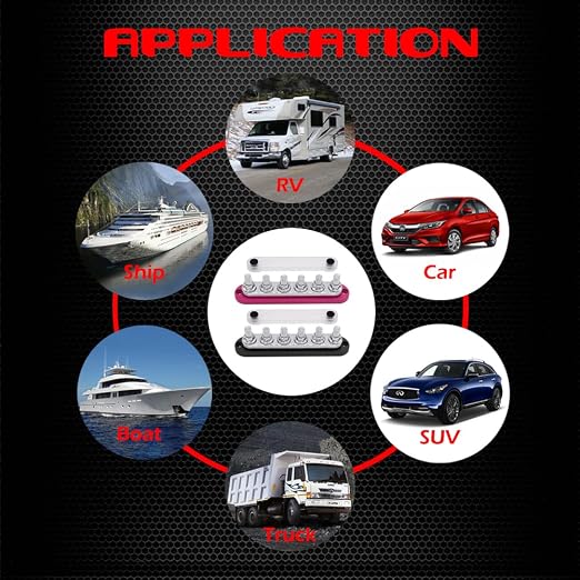 6 x M10 (3/8") Studs Power Distribution Block Bus Bar 12V, 7" HD 300A Marine BusBar Battery Distribution Block W/Cover for Car Boat Solar (Red)