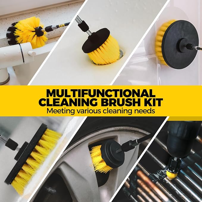 30Pack Drill Brush Attachments Set,Scrub Pads & Sponge, Power Scrubber Brush with Extend Long Attachment All Purpose Clean for Grout, Tiles, Sinks, Car Polishing Pads,Bristle Discs