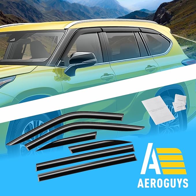 Extra Durable Window Deflectors Tape-On Window Visors Rain Guards Fit for Toyota Highlander 2020-2026, Sun Visors, Wind Vent for Shades, Exterior Car Accessories - 6pcs. AG0739