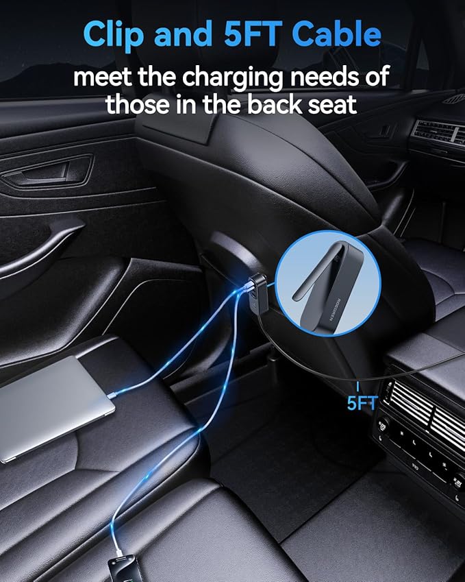 105W 6-Port Multiport Car Charger, PD Fast USB C Car Charger for Multiple Devices,Cigarette Lighter Adapter Car Travel Essentials for Road Trips with 5FT Cable,Car Accessories for iPhone 17/16