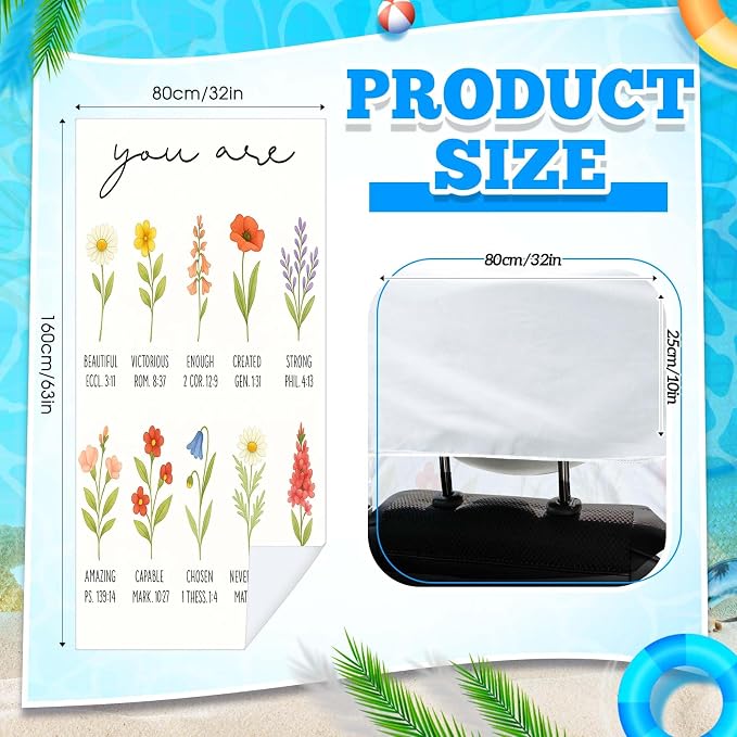 Car Seat Towel Covers with Storage Bag, 63 x 32 Inch Universal Non Slip Waterproof Sweat Protector for Car Truck, Gym Swimming Running, Machine Washable(2 Pack,Christian Floral)