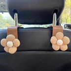 4PCS Car Headrest Hooks, Cute Flower Vehicle Seat Organizer Hooks for Purses and Bags, Portable Automotive Purse Hanger Holder Decoration, Universal for SUV, Sedan, Truck (Orange/Brown)