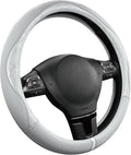 Steering Wheel Cover, Silver Patterned Leather Patchwork Design, Universal Fit 14.5"–15.5", Anti-Slip, Odor-Free, Soft PU Grain Leather, Durable Grip Car Accessory for Girls & Women
