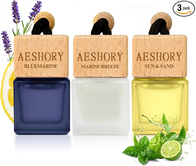 Aeshory Hanging Car Air Freshener, 3-Pack Bluemarine Collection, Long Lasting Car Scent, Unisex, Premium Aromatherapy Essential Oil Diffuser, Gift Set