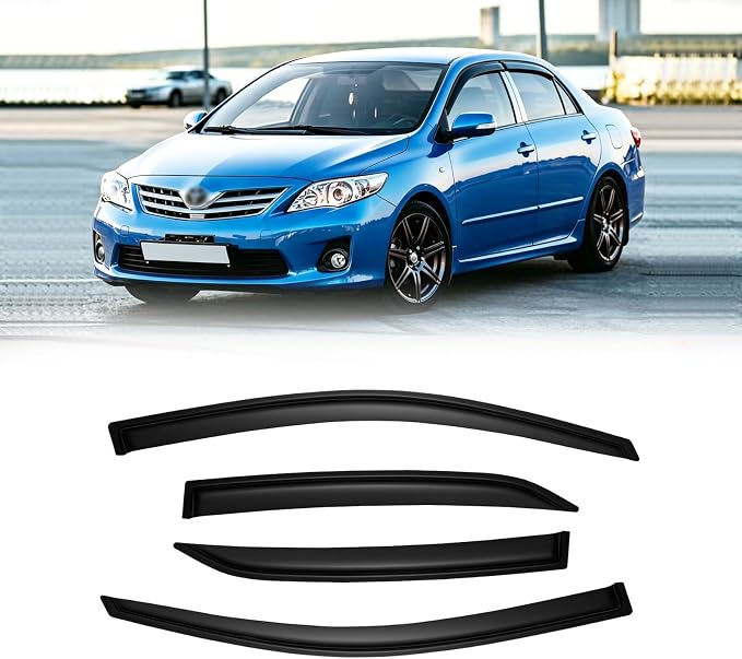 Window Visors for Toyota Corolla 2009-2013, Rain Guards Shields Vent Deflector Shade Dark Smoke 2010 2011 2012, Tape-On, 4PCS