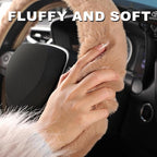 Furry Car Steering Wheel Cover with Gear Shift Cover, Soft and Warm, Cute Fluffy Auto Decor for Women Men, Standard Size, 2 PCS Set, Khaki