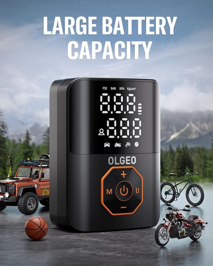 Portable 160PSI Cordless Tire Pump with Digital Gauge, Auto Stop & LED | Cordless Portable Tire Inflator 160PSI for Car Motorcycle Bike Ball