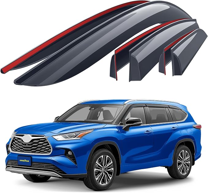 Goodyear Shatterproof Window Deflectors for Toyota Highlander 2020-2026, Tape-on Rain Guards, Window Visors, Vent Deflector Visor, Car Accessories, 6 pcs. - GY008881