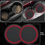 6 Pcs Red Car Accessories Set, Sport Leather Steering Wheel Cover 14.5-15inch Universal, Microfiber Leather Car Center Console Cover, Seat Belt Cushion, Cup Holder Coaster (Black-Red)