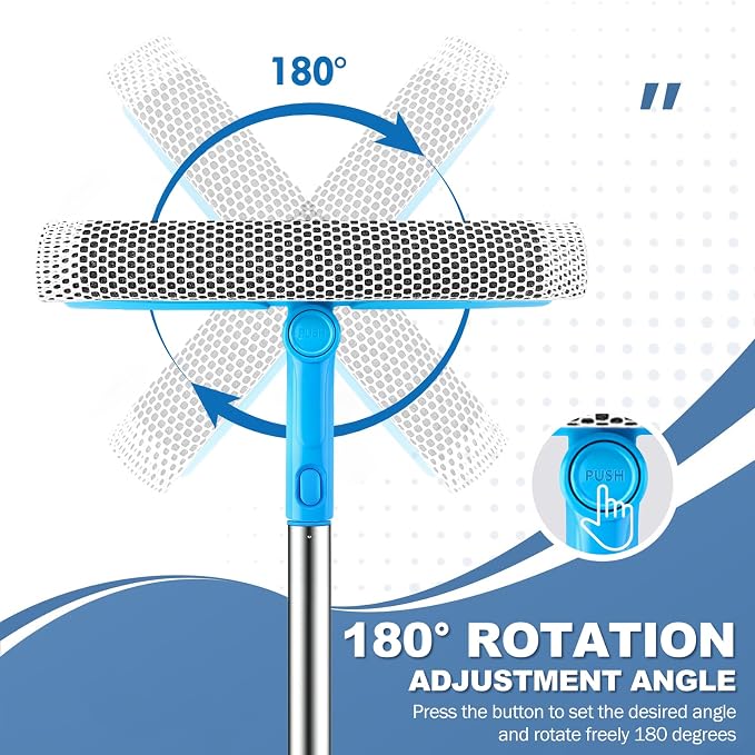 Window Squeegee, 2 in 1 Window Cleaner Tool with 57-in Extension Pole and Sponge Professional Squeegee for Window Cleaning Car Windshield Glass Shower, Blue