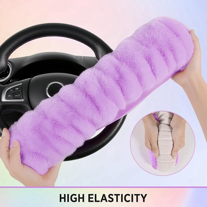 Steering Wheel Cover, Fluffy Car Wheel Covers for Women/Girls/Ladies，Soft Wool Fur Steering Wheel Protector, Universal 14 1/2 inches to 15 inches - Purple