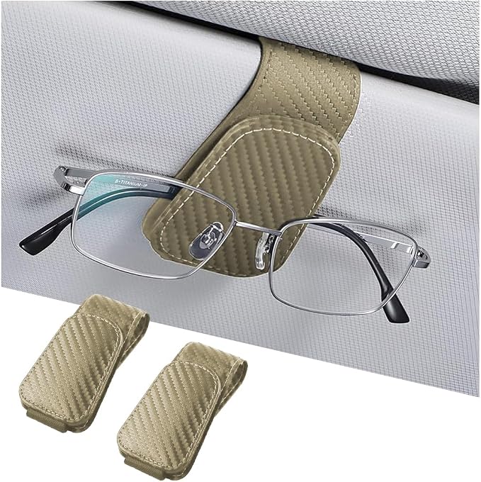 Sunglasses Holders for Car Sun Visor, Leather Eyeglasses Hanger Mounter, Magnetic Glasses Holder and Ticket Card Clip, Auto Interior Accessories Universal for SUV Pickup Truck