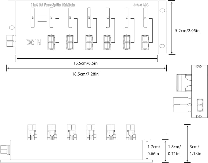 6 Out Power Pole Distribution Block Power Splitter Distributor Source Strip | 1 in 6 out Connector Power Divider Power Board 40Amp