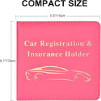 Car Registration and Insurance Holder, Vehicle Glove Box Car Organizer Men Women Wallet Accessories Case for Cards, Essential Document, Driver License, Hot Pink