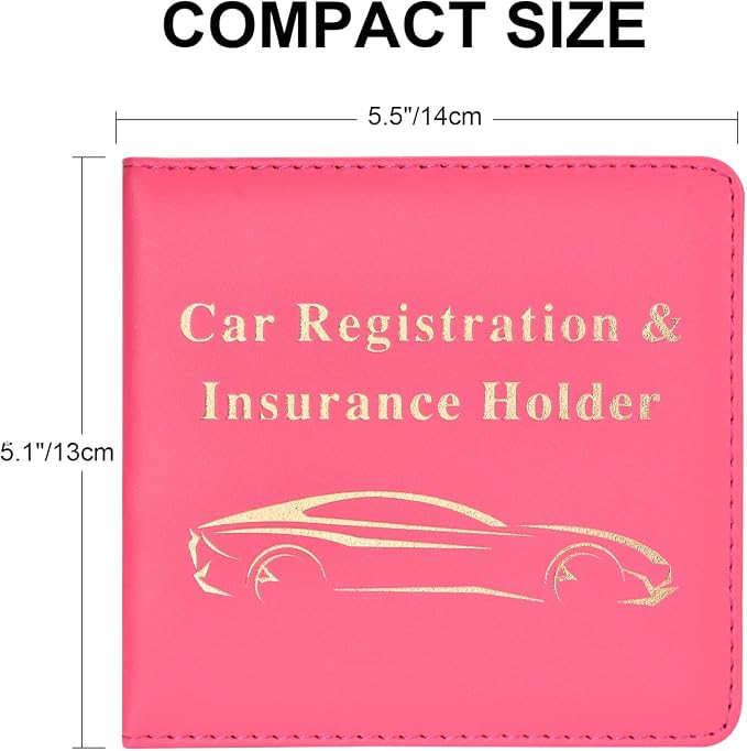 Car Registration and Insurance Holder, Vehicle Glove Box Car Organizer Men Women Wallet Accessories Case for Cards, Essential Document, Driver License, Hot Pink