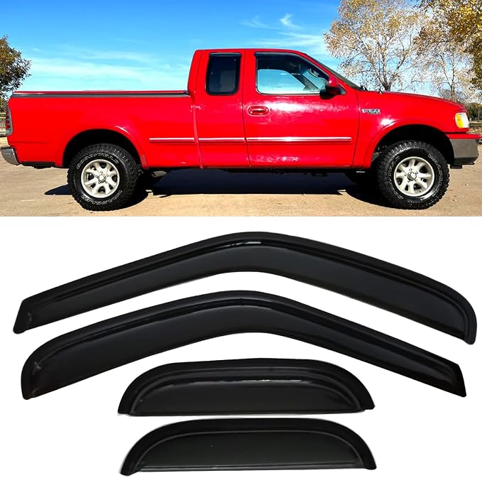 Window Visors Rain Guards for Ford 1997-2003 F150,1997-1999 F250 Light Duty Super/Extended Cab, Side Wind Deflectors Vent Guard Shade Sun 94808 4-Pieces Set