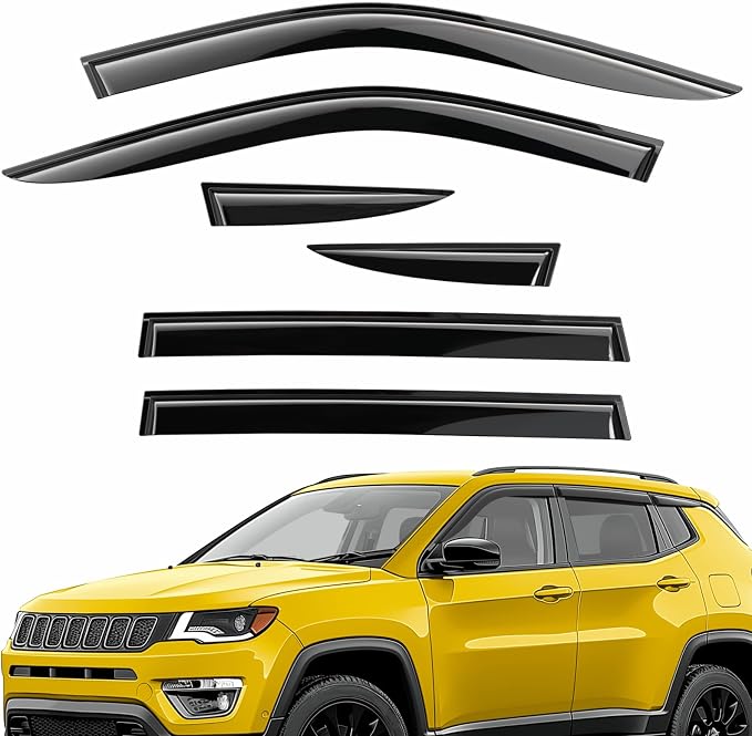Extra Durable Window Deflectors Tape-On Window Visors Rain Guards Fit for Jeep Compass 2017-2026, Sun Visors, Wind Vent for Shades, Exterior Car Accessories - 6pcs. AG0271