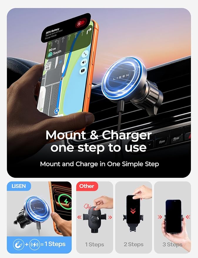 15W MagSafe Car Mount Charger,[Light Pink] Magnetic Wireless Car Charger, Dashboard & Air Vent Car Phone Mounts, Car Phone Holder for iPhone 17-12, Samsung, Pixel, Cute Car Accessories for Women | [Light Pink & Purple LED light] Magsafe Car Mount...