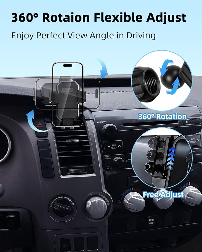 Car Phone Mount for Toyota Tundra 2007 -2013 /Sequoia 2008-2013 Accessories | Custom Air Vent Auto Lock Car Phone Holder for Tundra Fixed Cilp Hands Free 360° Rotation Phone Cradle for All Smartphone