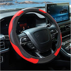 Car Steering Wheel Cover, 15 Inch Carbon Fiber Leather Elastic Steering Wheel Protector, Anti-Slip, Breathable & Soft Car Interior Accessories Universal for Most Cars, Men & Women (Red)