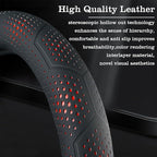 Car Leather Steering Wheel Cover - Panapi Material, Universal 14.5-15 Inch Leather Anti-Slip Breathable Auto Steering Wheel Covers for Men Women (Wave Point-Red)