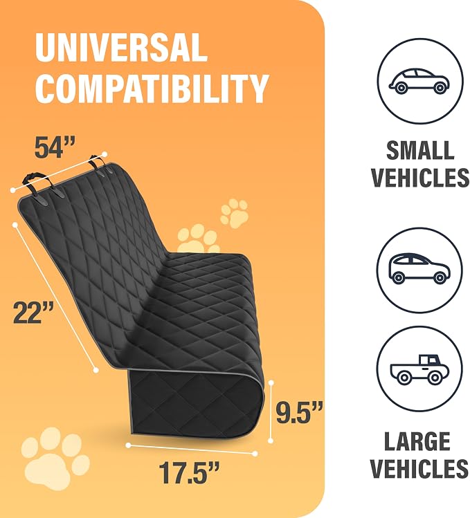 Black Car Rear Seat Cover for Dogs, Durable Waterproof & Scratch Resistant Vehicle Backseat Protector, Nonslip Dog Accessory & Pet Protection for Back Seats, Machine Washable