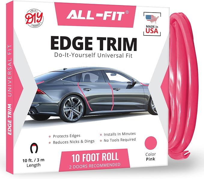Car Door Edge Protector – Universal DIY Edge Trim to Prevent Scratches & Dings – Flexible Adhesive Molding Trim for Cars, Trucks & SUVs (10 Ft - Pink)