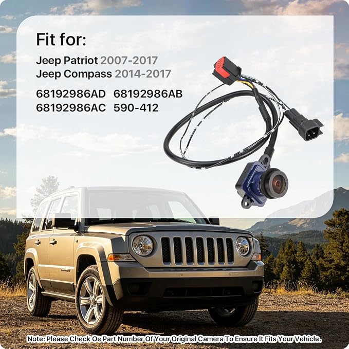 68192986AD Rear View Camera Replacement for Jeep Patriot 2007-2017 & Jeep Compass 2014-2017, OE Backup Cam Replaces 68192986AB, 68192986AC by