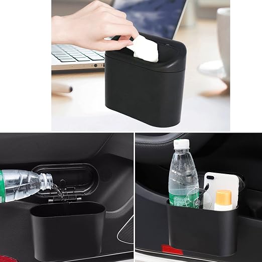 Car Trash Can Bin with Lid - Universal Vehicle Mini Leakproof Garbage Can Bin with 20pcs Trash Bags Can Organizer Storage for Front Back Seat Accessories for Auto Office Bedroom Home(Black)