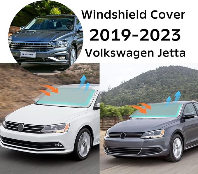 for VW Jetta 2020 Windshield Sun Shade Sunshade 2 Layers Front Window Shield for 2019-2026 Volkswagen Jetta Windshield Cover 210T Reflective Custom Fit Sun Visor Blocks UV Ray Car Accessories