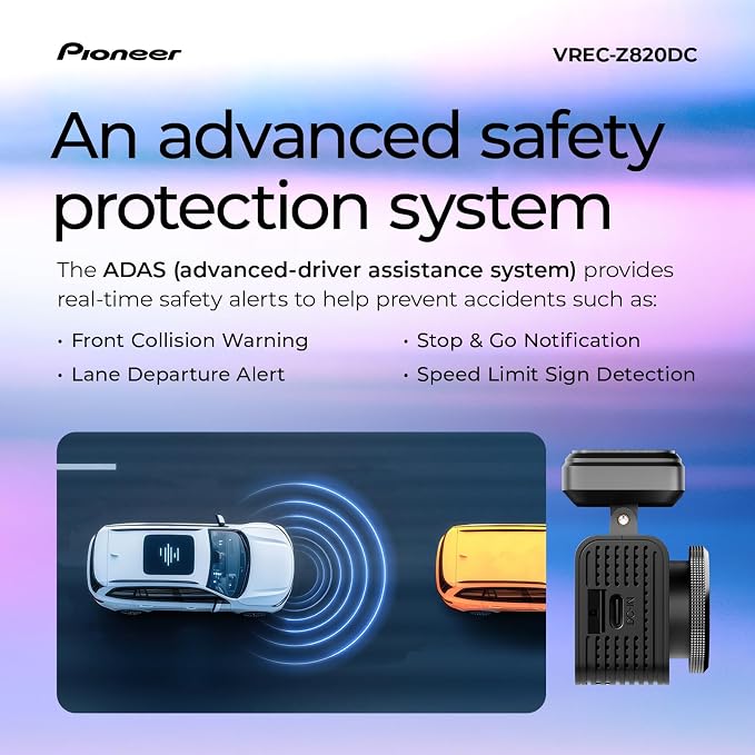 VREC-Z820DC Dual Dash Cam Front and Rear Car Camera - Premium 4K Camera, AI-ISP Starvis Night Vision, 139 Degree Wide Lens, ADAS Safety Alerts, Built in GPS, Impact Detection, 24/7 Coverage
