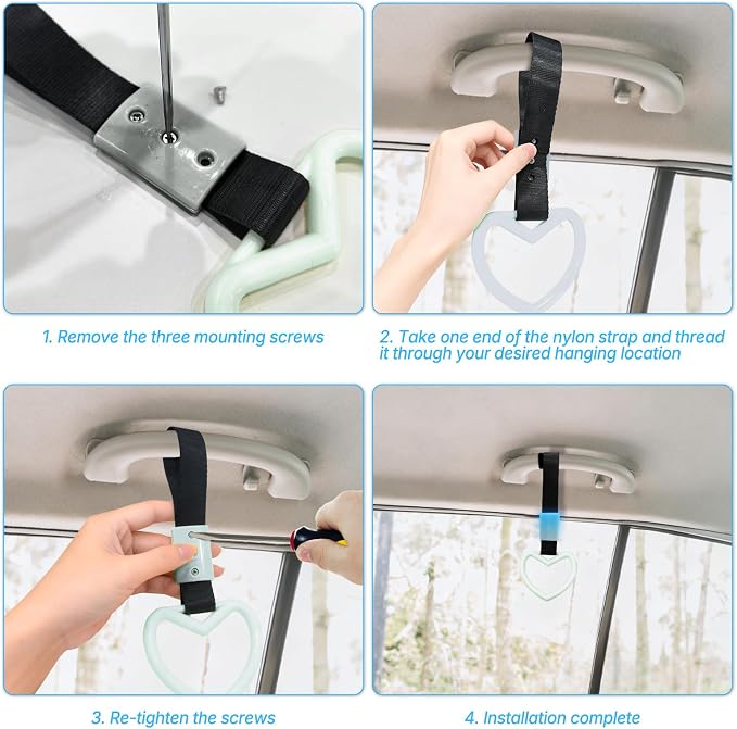 2 Pcs Heart Shaped Car Handle Strap – Drift Charm Rear Bumper Warning Ring Decor for Car Interior Exterior, Subway Bus Handle Accessory, Cute Heart Car Decor Gift for Women & Men (Luminous Blue)