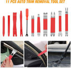 11PCS Trim Removal Tool Kit, Metal & Nylon Pry Tools Set for Car Door Panel, Dashboard, Audio, Clips, Fastener Remover w/Storage Box – Red