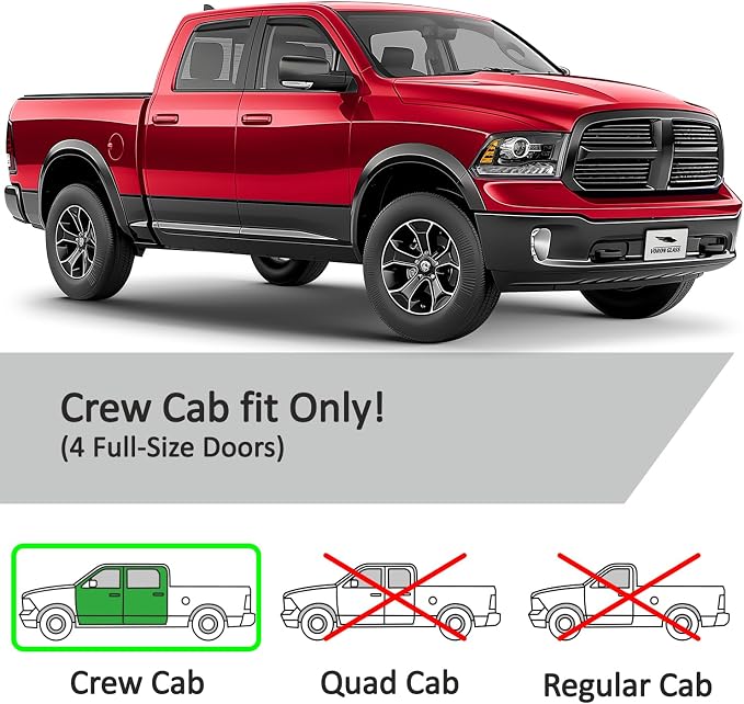 Voron Glass in-Channel Extra Durable Rain Guards for Ram 1500 Classic 2019-2024 Crew Cab, Window Deflectors, Vent Window Visors, 4 Pieces - 201232