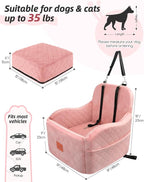 Dog Booster Car Seat for Small/Medium Dogs,Soft Puppy Portable Car Seat with Elevated Cushion,Fits in Front/Back Seat,Fully Detachable and Washable,Easy to Install (Pink, Medium)