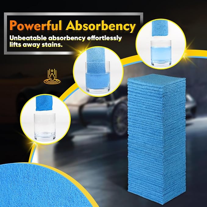 Blue Microfiber Cleaning Cloths 100 Pack, Reusable Cleaning Rags Shop Towels - Bulk Multipurpose Microfiber Towels, Lint Free Cleaning Towels for Car, House & Kitchen, 11.5 x 11.5 inch