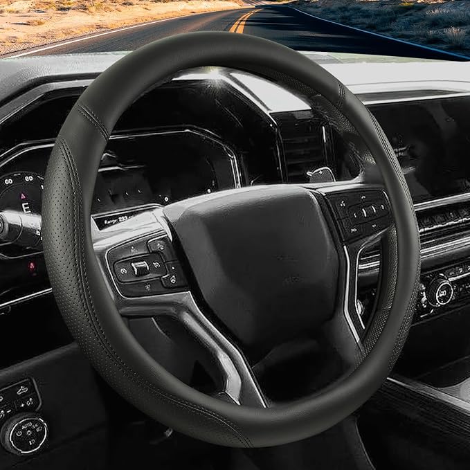 Car Steering Wheel Cover for Chevy Silverado 1500 2500 3500, Chevrolet Steering Wheel Cover for Tahoe, Equinox,Traverse,Colorado,Black