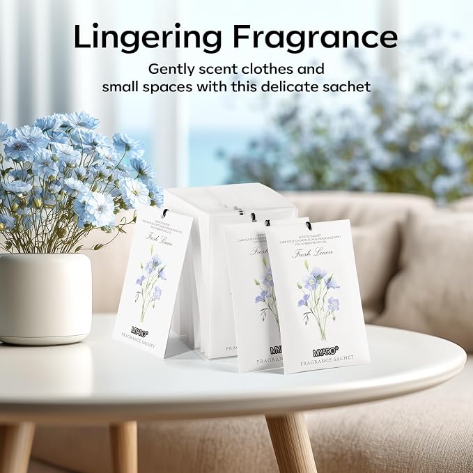12 Pack Fresh Linen Scented Sachets for Drawer, Closet & Car Air Freshener Bags | Odor Eliminator & Fabric Refresher | Crisp, Clean Home Fragrance Gift Set