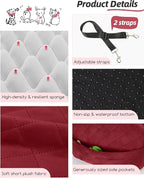 Dog Car Seat for Small/Medium Dogs,6in Elevated Cushion,Fits in Front/Back Seat,Fully Detachable and Washable,2 Storage Pockets,Easy to Install (Red, Medium)