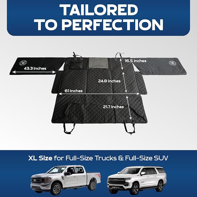 XL Back Seat Extender for Dogs, Black – As Seen on Shark Tank – Flat Bridge Platform for Full-Size Trucks, Stable Base, 400lb Support, Waterproof – Rigid Back Seat Cover for Dogs