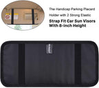 Handicap Placard Holder for Auto, Disabled Parking Permit Sign Protector for Car Sun Visor with Note Paper Slot, Pen Holder and Elastic Strap - Black