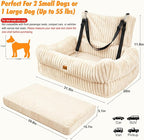 Dog Car Seat, Dog Booster Car Seats with Memory Foam, Thickened Cushion & Washable Removable Cover, Pet Travel Carseat Bed with Safety Leashes for Medium/Large Dogs or 2 Small Dogs, Beige