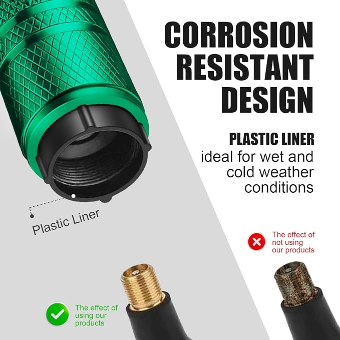 Tire Valve Stem Caps - (4 Pack) American Flag Metal Air Caps with Plastic Liner, Durable, Corrosion Resistant and Leak-Proof, Universal Fit for Cars, Trucks, Motorcycles, and Bikes - Green