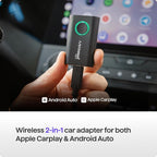 TWO+ Compatible with Android Auto & Apple Carplay 2-in-1 Wireless Adapter | Wireless Connection via Bluetooth & WiFi | iPhone X+ & Android 11+ | Multifunctional Button | Made in Europe
